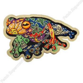 

3.75" Artist Dan Morris Frog Sun Moon Daisy Rock Punk retro sew applique iron on patch Biker Vest Patch band