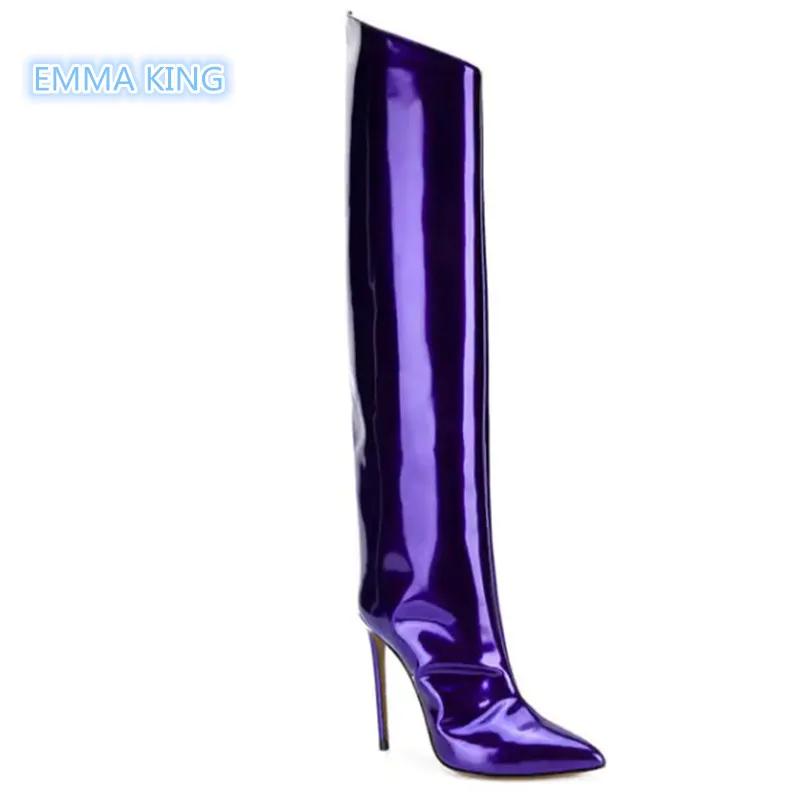 Genou Verni Femmes Bout Femme Pointu Talon Chevalier Bottes Automne Cuir Le Sur Chaussures Pourpre Mode En As Haut Printemps Picture Stilettos Pour HzxwOIq0