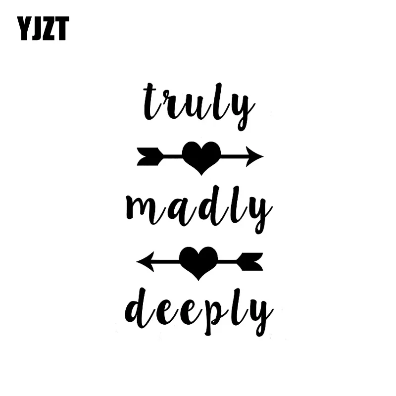 

YJZT 7.9CM*13.4CM Truly Madly Deeply Hearts Love Vinyl Decal Car Sticker Arrow Black Silver C10-02187