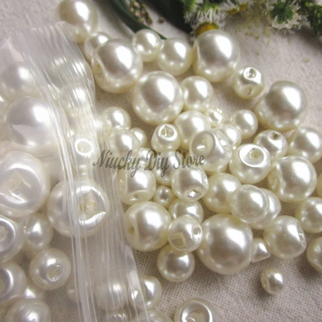 250pcs Mixed 6 Sizes ( 6, 8,9,10,12,14mm) Imitation Pearl Buttons