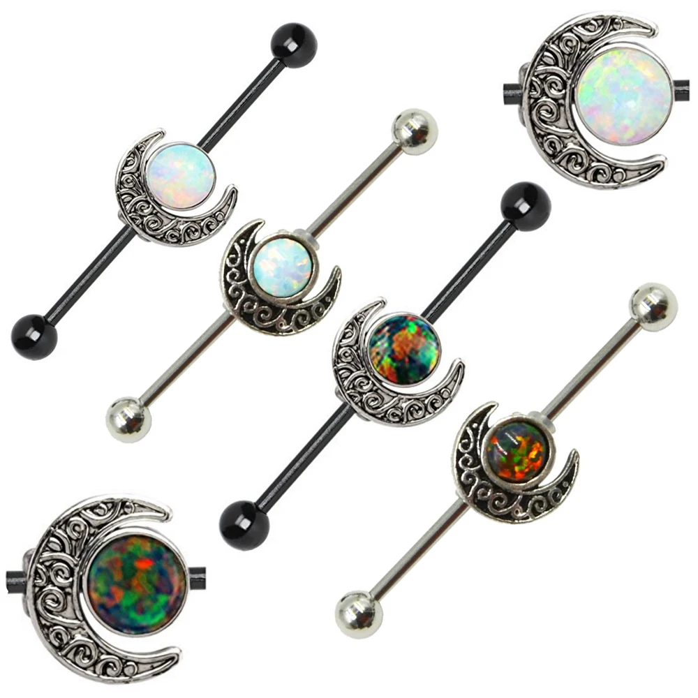 Showlove Opal Moon Helix Earring Industrial Barbell Ear Piercing Plug