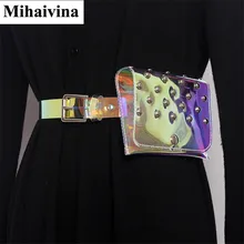 Mihaivina женская сумка на пояс, Повседневная лазерная сумка с заклепками, лента из ПВХ, сумка для Iphone8, женские сумки без рук, водонепроницаемая сумка