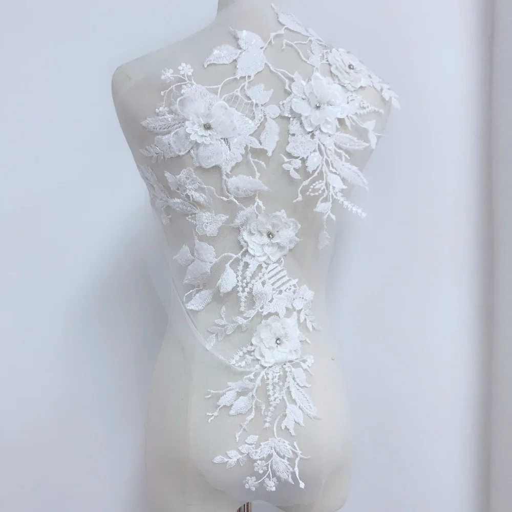 

1 Piece Sequin 3D Flowers Embroidery Large Lace Applique Mesh Lace Sewing Wedding Dress Clothing Gown Accessories 63cm*35.5cm