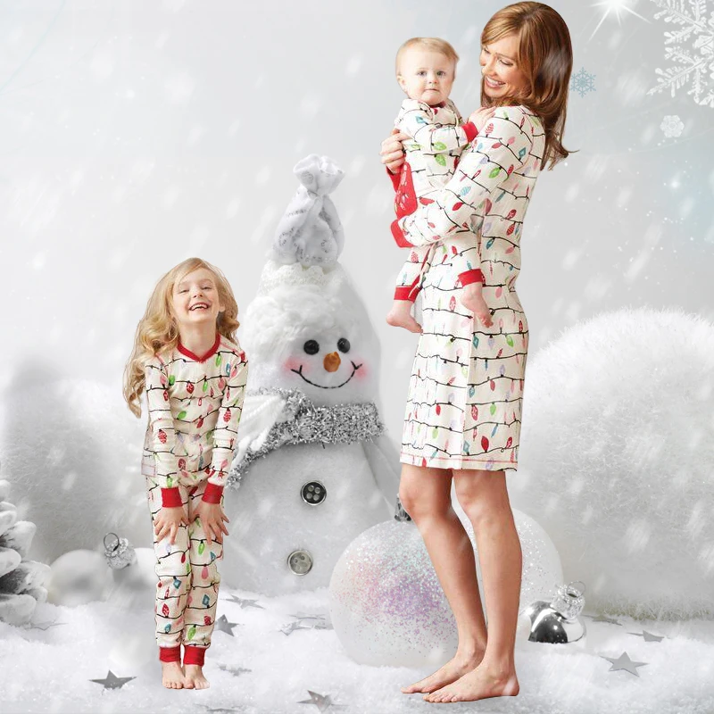 Семейный Рождественский пижамный комплект; теплая одежда для всей семьи; одежда для сна для мамы и дочки; Семейные комплекты