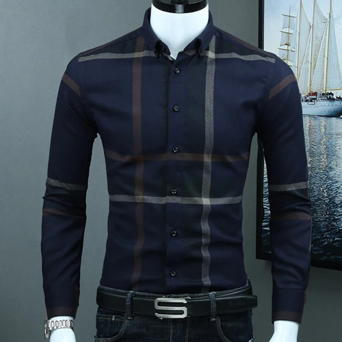 CAIZIYIJIA хлопковая Клетчатая Мужская рубашка с длинным рукавом модная мужская рубашка новая дизайнерская элегантная рубашка брендовая одежда - Цвет: CZYJ6080