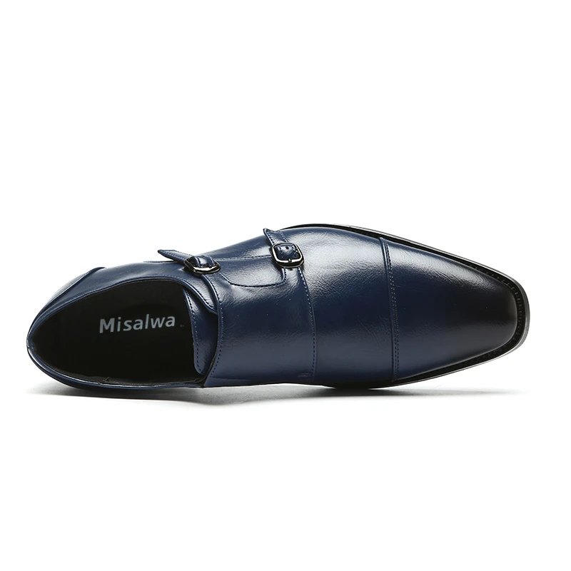 Misalwa Men Dress Shoes Formal Business Work Soft Patent Leather Pointed Toe Men's Oxfords Double Monk Strap Slip On Loafers