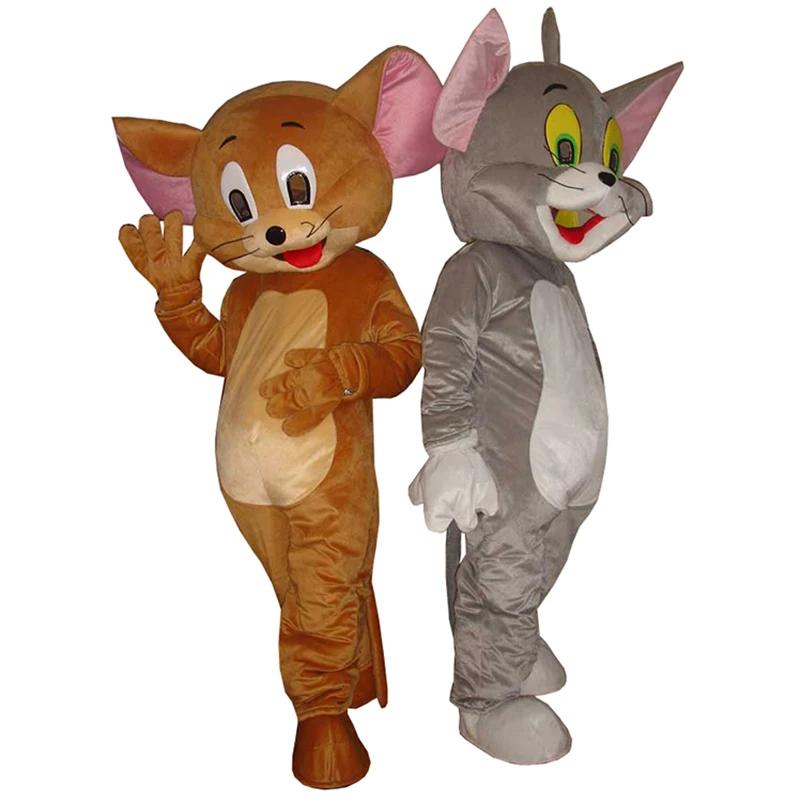 

2 pcs Tom Cat and Jerry Mouse mascot costume adult size Tom Cat and Jerry Mouse mascot costume for Halloween Carnival party