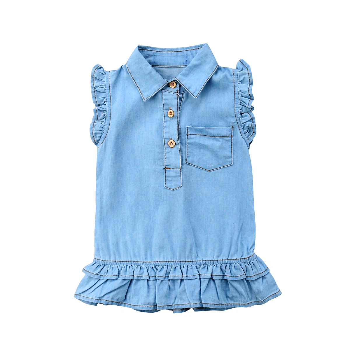 

Cute Casual Dresses Toddler Kids Baby Girls Denim Shirt Ruffles Sleeveless Dress Sundress A Line Clothes Summer