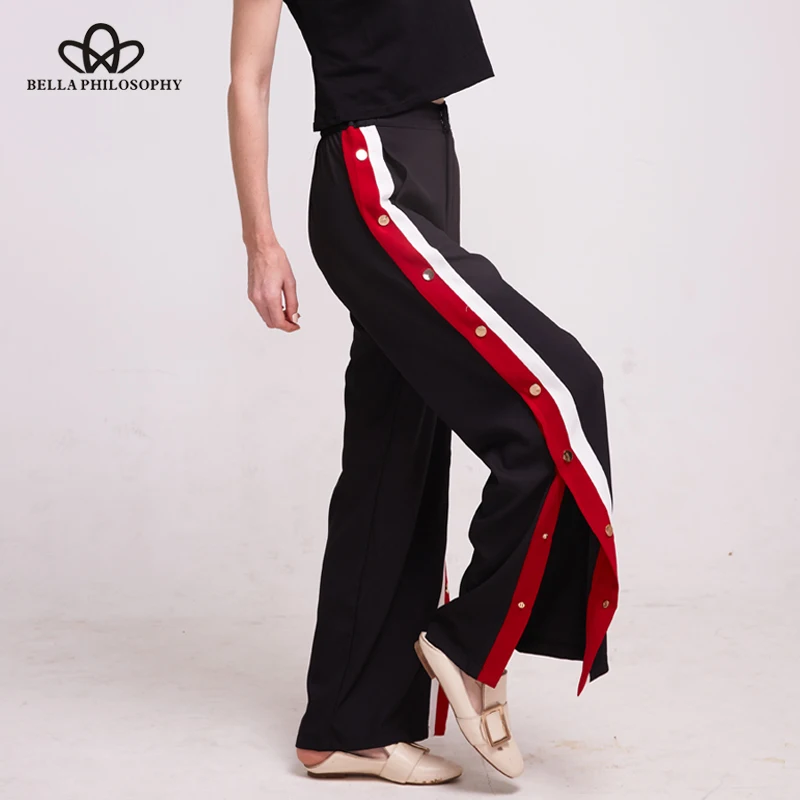side stripe button pants