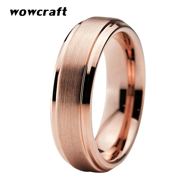 

6mm Rose Gold Tungsten Carbide Ring Wedding Bands for Women Anniversary Engagement Female&Male Ring Beveled Edges Design
