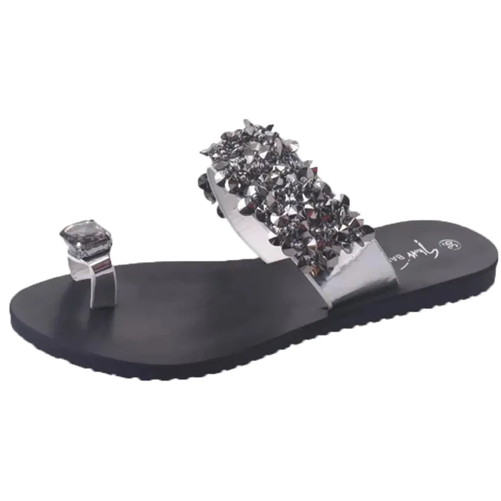

SAGACE Women's Fashion Open Toe Flats Beach Shoes Roman Simple Ladies Solid Color Round Toe Outdoor Slip-On Crystal Slippers
