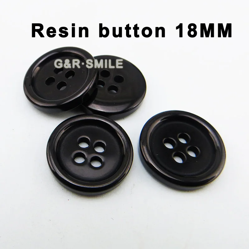 

50PCS 18MM high quality Black RESIN coat buttons 4 HOLEs coat boots sewing clothes accessory round GARMENT button R-314