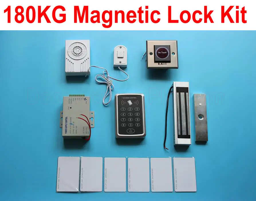 

180KG Magnetic lock RFID ID card keytag+Password standalone reader access control machine+power supply+release button