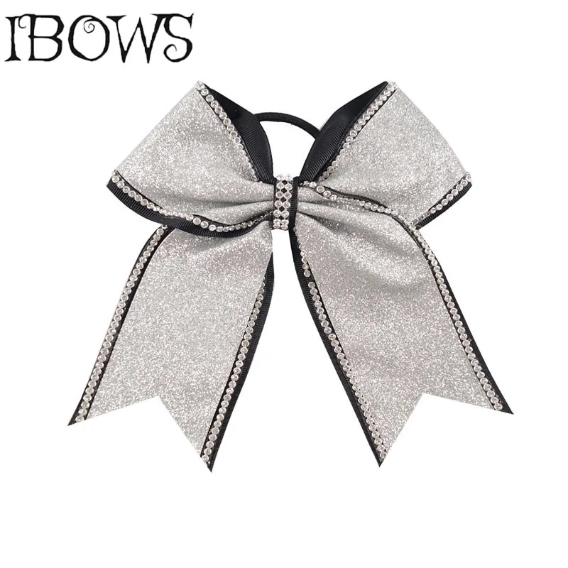 Buy 1Pc New Style Popular Large Sliver Glitter Rhinestone Hair Cheer Bows With