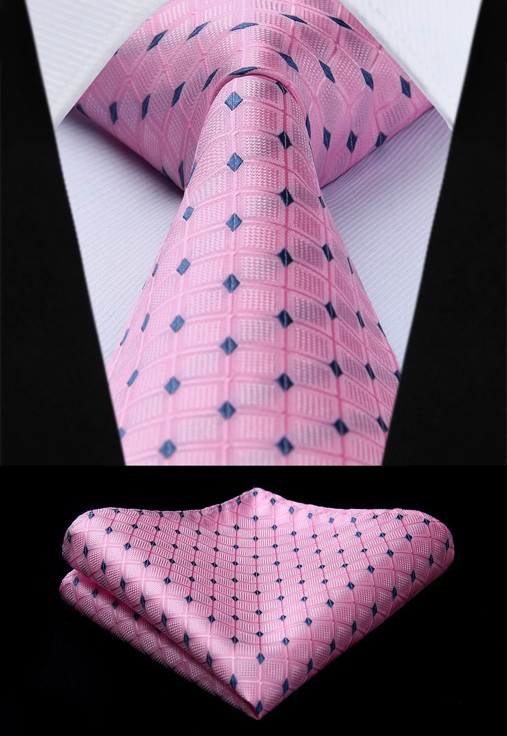 Buy TC716K8S Plaid Pink Check 3.4" Silk Tie Party Wedding Handkerchief Set