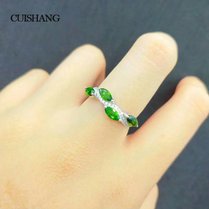 

CSJ Simply Fine Jewelry 925 Sterling Silver Rings Genuine Natural Chrome Diopside Russian Emerald jewelry Women Party For Gift