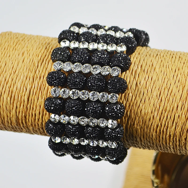 Популярные Модные многорядные браслеты из бисера, браслет из бисера с кристаллами, черные эластичные браслеты для женщин, красивые ювелирные изделия, подарок