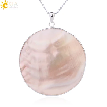 

CSJA 68x55mm Natural Pearl Seashell Big Pendants White Pink Round Mother of Pearls Shell Charms Necklaces for Women Jewelry F939