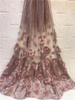 

french net lace fabric with stones embroidered lace peach african tulle lace fabric high quality for dress(ZX-4-19