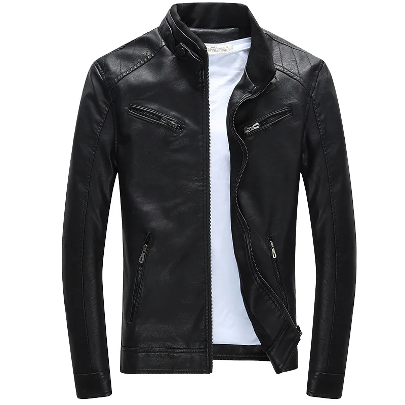 

2019 New Fashion Leather Jacket Men Stand Collar Slim Fit Biker Jacket Leather Men