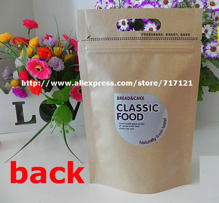 Крафтовая бумага сумка с окном и молнией для еды 15,5x24+ 4cm_6,1 ''* 9,4'' 100 шт