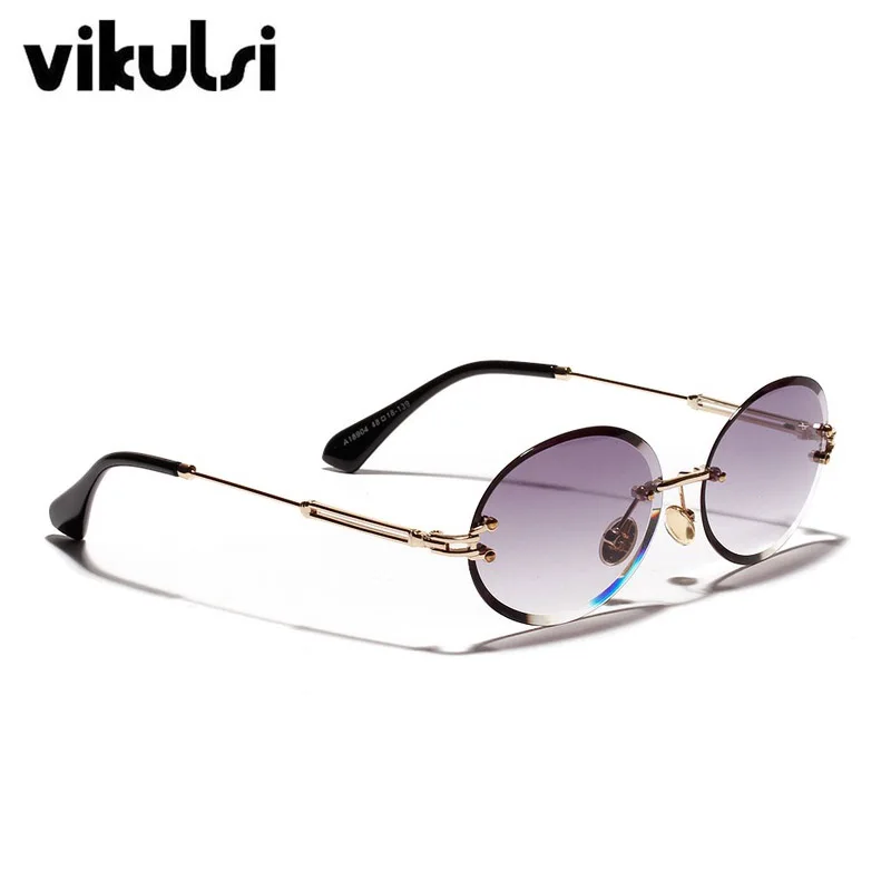 Роскошные винтажные тонированные Овальные Солнцезащитные очки без оправы, женские круглые очки, градиентные солнцезащитные очки с кристаллами, мужские солнцезащитные очки UV400 - Цвет линз: D665 C5 grey