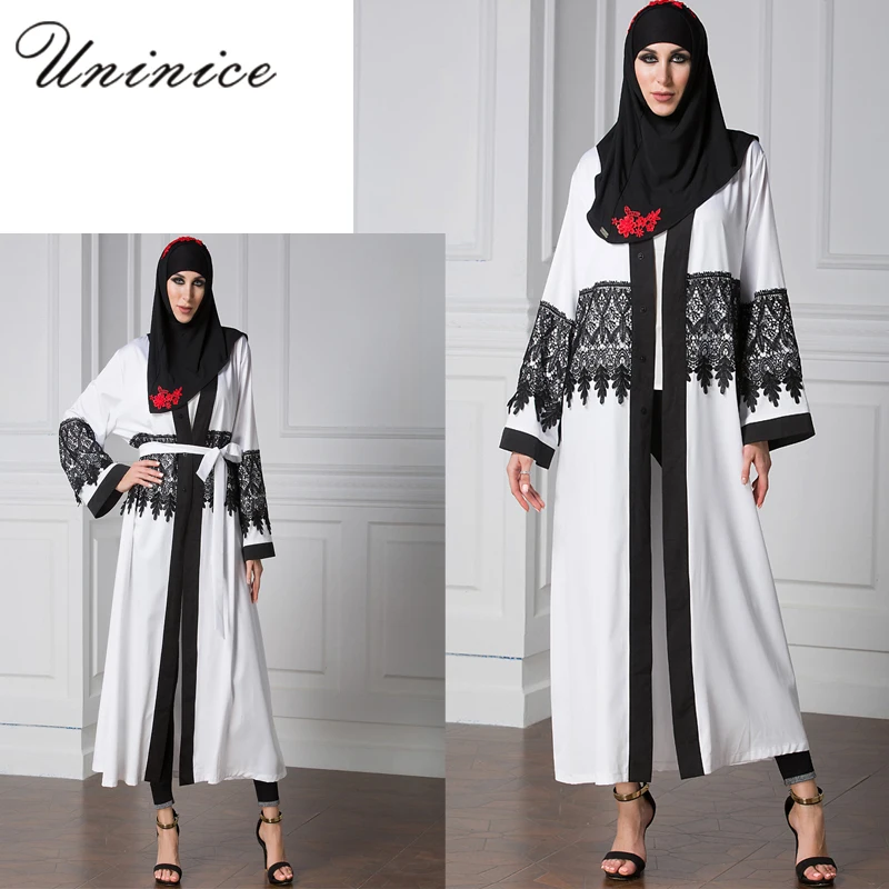 Muslim Embroidery Abaya Dress Lace Cardigan Long Robes Kimono Jubah