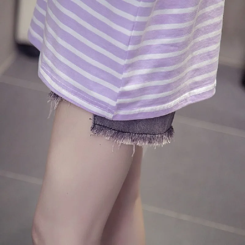 4xl плюс блузки большого размера feminina весна лето корейский женский Топ Милая полоса короткий рукав v-образным вырезом футболки женские A5180