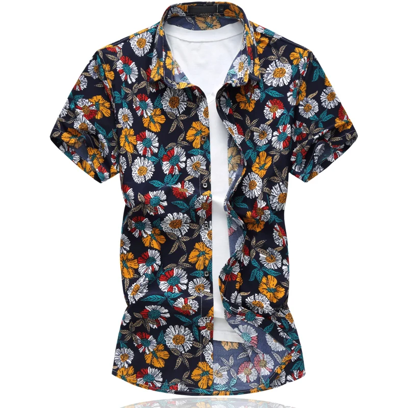 LONMMY M-6XL Цветочные мужские мужская классическая рубашка camisa социальной Повседневное цветок мужские рубашки модные короткие рукава рубашки