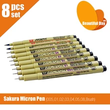 Оригинальное Высокое качество! 8 шт./партия Sakura Pigma Micron ручка finliner 005 01 02 03 04 05 08 и щетка