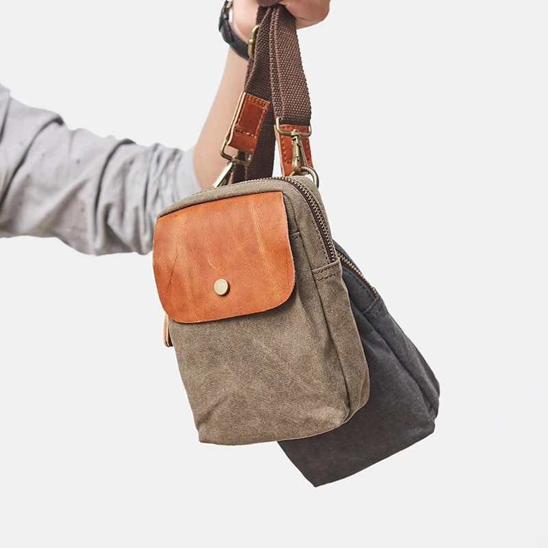 

UNISOUL Mobile phone package Men's bag Casual canvas male bags small Patchwork bag messenger for men New waist bag