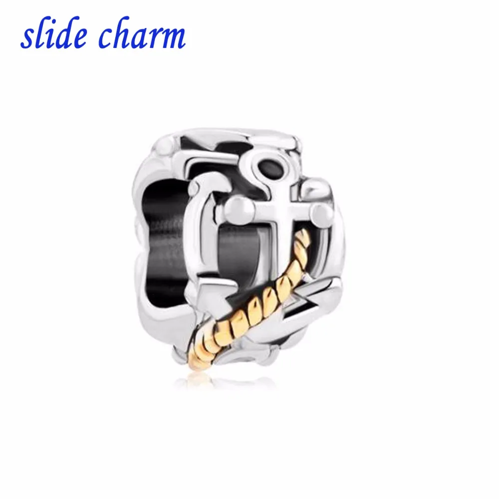 

slide charm Free shipping European new fashion small ornaments pirate anchor charm beads fit Pandora bracelet