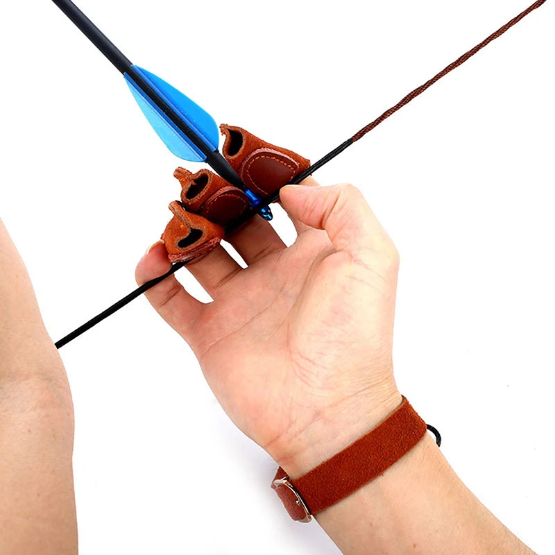 3 Finger Archery Protect Glove Brown Shot Bow And Arrow Turn Fur