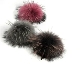 PPM006 10 шт/партия зимние красочные помпоны из натурального меха для Шарфы шапки 14 см настоящий шарик из меха енота для вязаных шапок шапочки