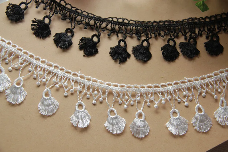 15Yards Polyester Fringe Lace Trim 5cm White Black Embroidery Dangling
