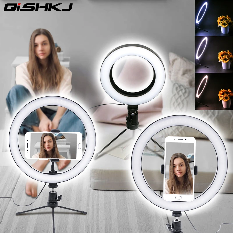 

Photography LED Selfie Ring Light 16/26cm three-speed Stepless Lighting Dimmable With Cradle Head For Makeup Video Live Studio