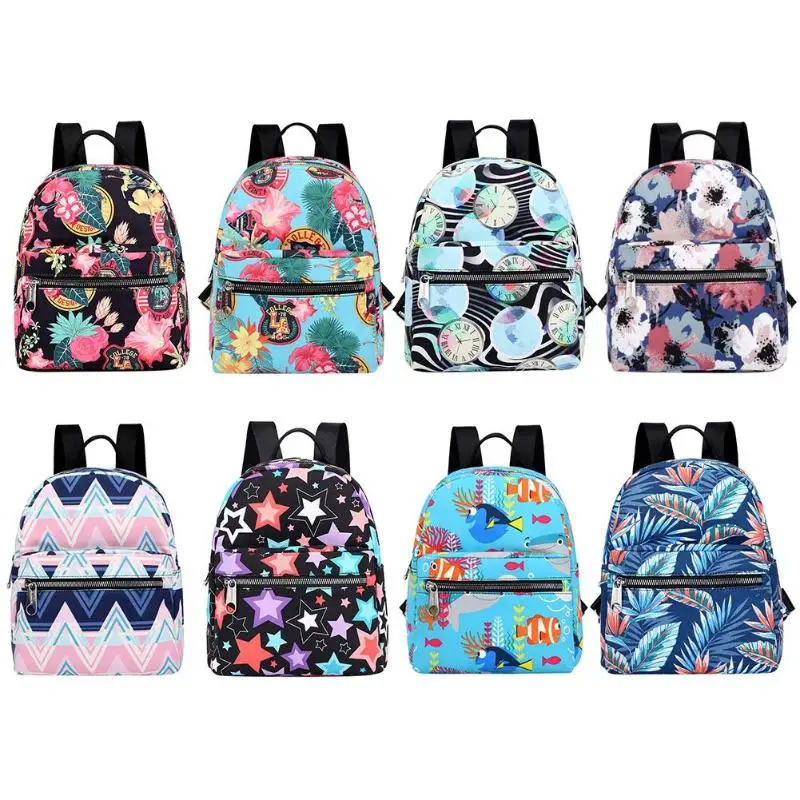 

Preppy Nylon Canvas Ethnic Printed Female Student Zipper Casual Backpack Women Mini Sling Shoulder Bag Schoolbag Travel Rucksack