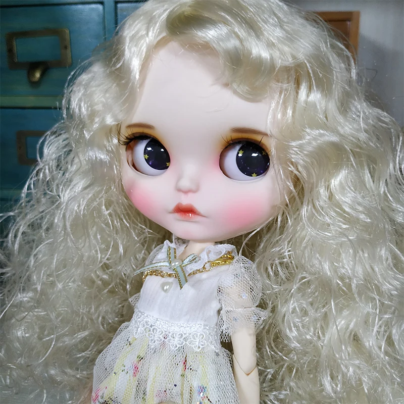 Фабрика blyth кукла 1/6 bjd белая кожа сустава тела белые серебряные волосы, новое матовое лицо резные губы с бровью индивидуальные лица