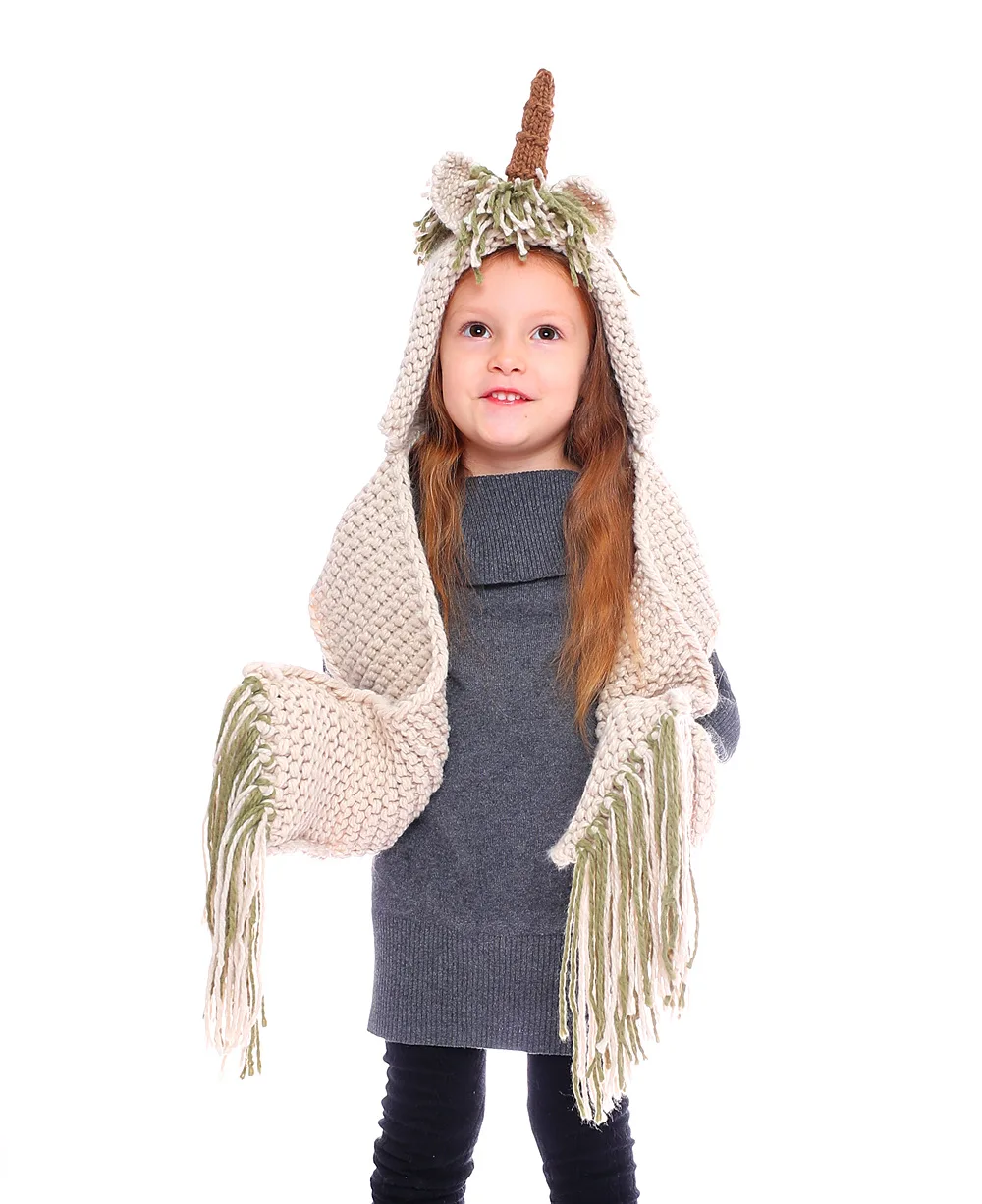 New Unicorn Animal Cartoon Cute Hat Child Warm Knit Cap Scarf Shawl Children's Cap