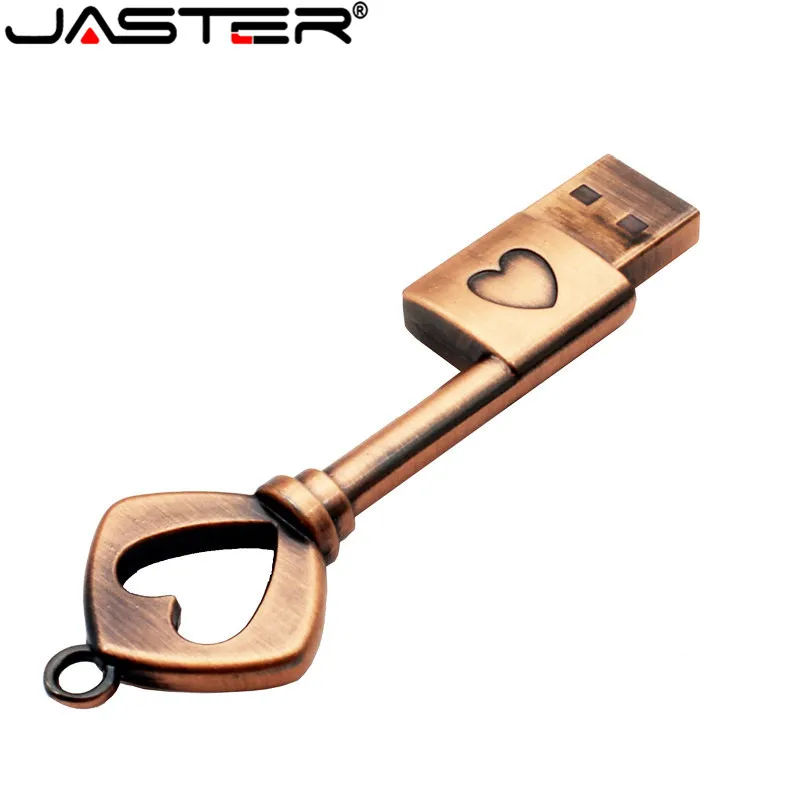 JASTER медный ключ в форме сердца, usb флеш-накопитель, флеш-накопитель, 4 ГБ, 16 ГБ, 32 ГБ, 64 ГБ, металлические ключи, карта памяти, свадебный подарок