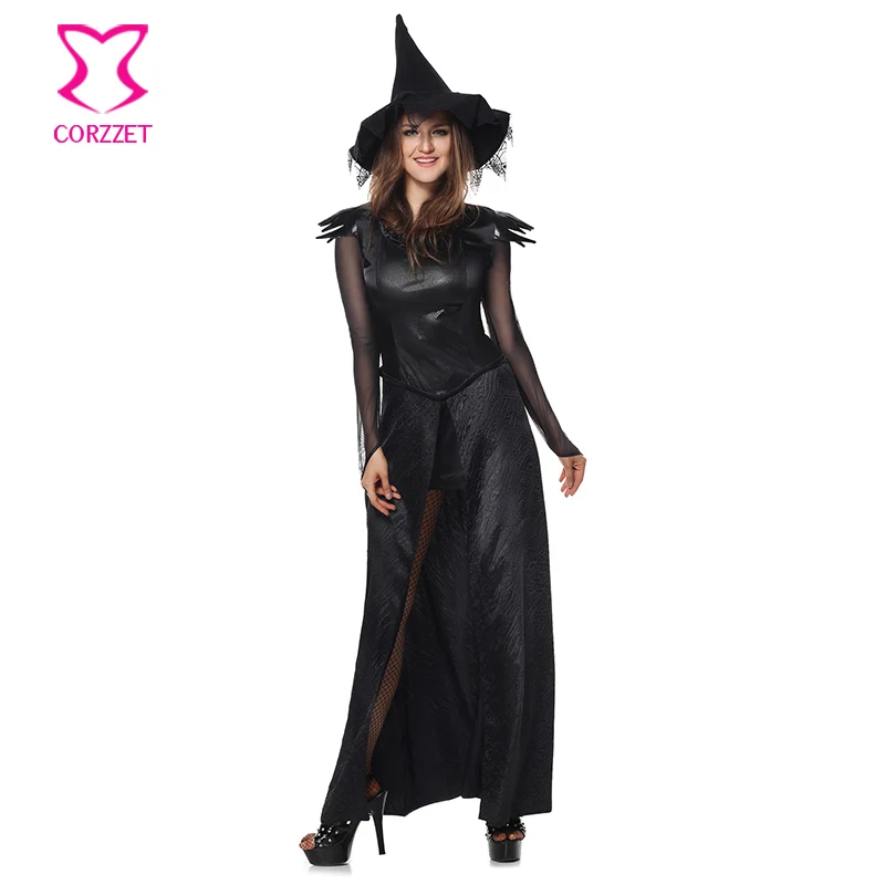 4 Piece Black Gothic Medieval Witch Costumes Halloween Cosplay 4 Piece Black Gothic Medieval Witch Costumes Halloween Cosplay Costume Women Evil Sorceress Long Sexy Fancy 32826325504html