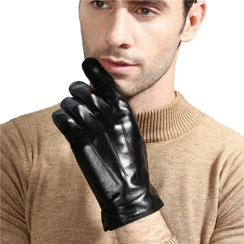 Мужские кожаные перчатки с сенсорным экраном черные зимние новые тепловые перчатки для вождения мотоциклетные перчатки из овчины зимние M L XL