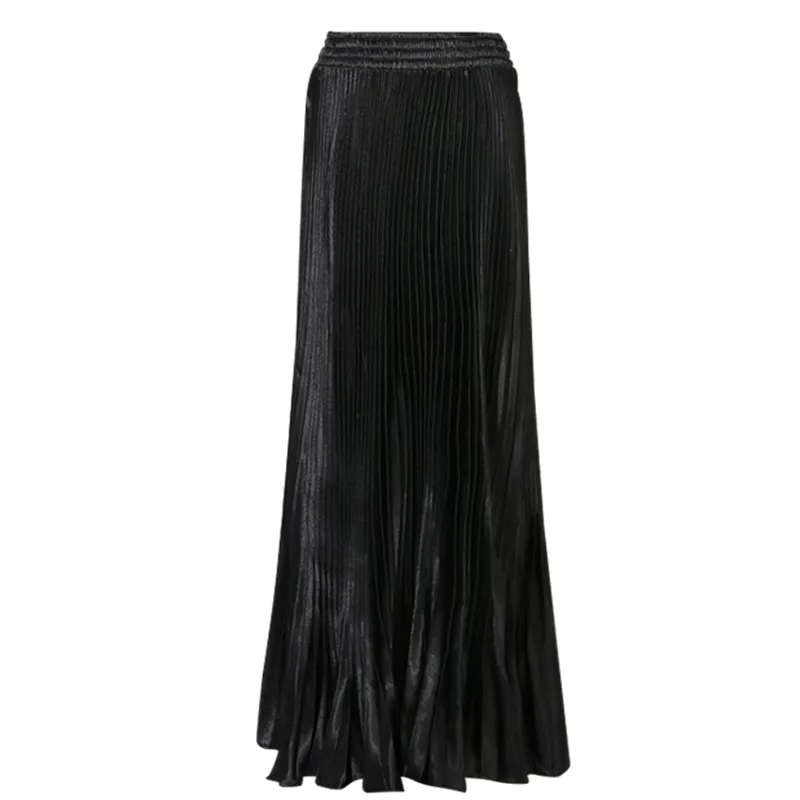 Colorfaith XL Длина 100 см 110 см новая мода Сатиновые макси юбки плиссированные женские длинные юбки с высокой талией Saias Femininas SK0401 - Цвет: Черный