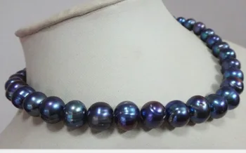 

bjc 000732 natural tahitian black blue baroque pearl necklace