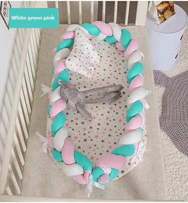 Для мам и малышей с Портативный новорожденных биомимикрия Многофункциональный Emperorship Solidder детская складная дорожная кровать с бампером матрас для кроватки - Цвет: Rope green C pink