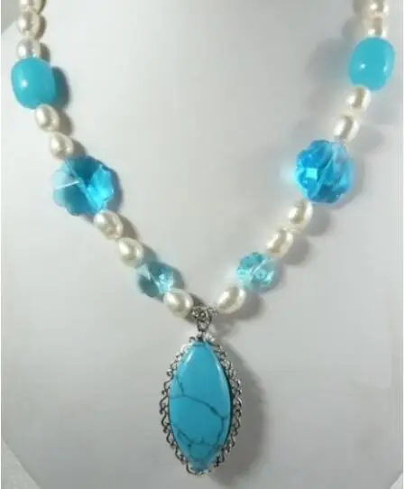 

Free Shipping >>Fashion White Shell Pearl Blue Jade/Crystal Turquoise Pendant Necklace