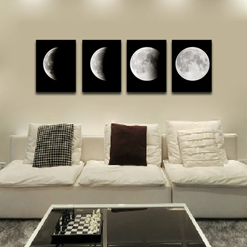 

4pcs Lunar Phase Change Unframed Painting Moon Goes Through Its Cycle Inkjet Oil Canvas Painting Ink Painting Poster Wall Art