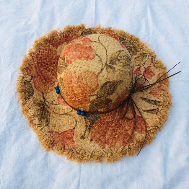 Leather Rope and Bead Womens Reversible Straw Sun Hat Printing Summer Rafi Straw Hat Floppy Foldable Beach Bohemian Straw Hats