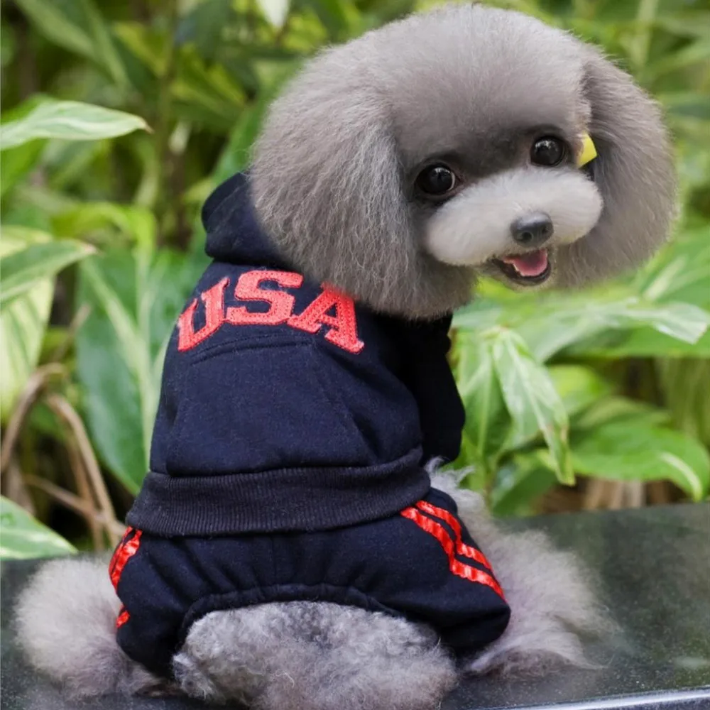 New Sports Pet Dog Clothes USA Four Legged Pet Coats Jackets Hooded