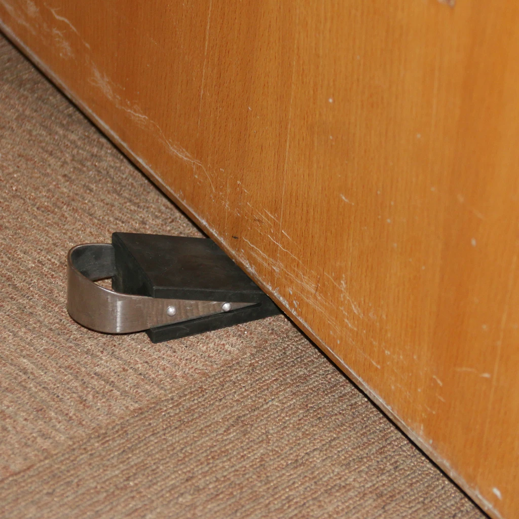 Rubber Stainless Steel Doorstops Door Floor Stopper Wedges Jam Block Home Office Door Wedge Non-Slip Black Door Buffers Safe